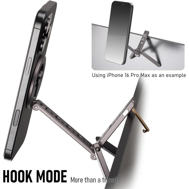 Tripod for 12/13/14/15/16 & Magsafe Cases | Handy Phone Stand | 20 N52 Inside, Cold Shoe Mount, 1/4" Screw & Foldable Hook
