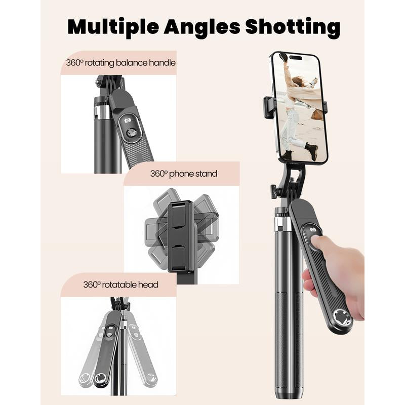 LINBER S25N Phone Tripod Selfie Stick with Ground Spike, 71" Portable Smartphone Tripod with Detachable Wireless Remote, Extendable Tall Travel Tripod for Vlogging, Live Streaming, Video Recording