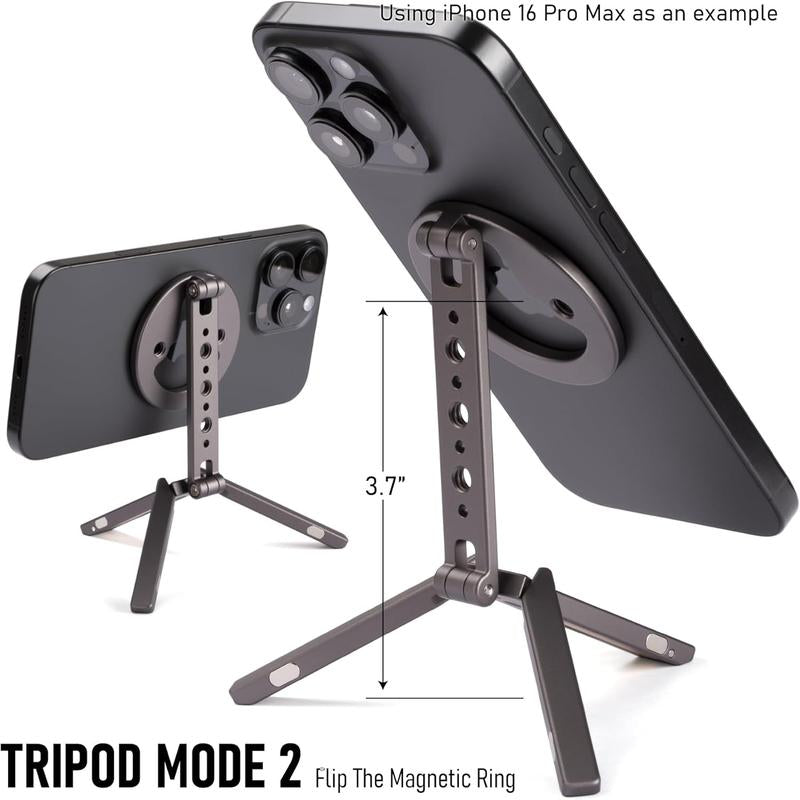 Tripod for 12/13/14/15/16 & Magsafe Cases | Handy Phone Stand | 20 N52 Inside, Cold Shoe Mount, 1/4" Screw & Foldable Hook