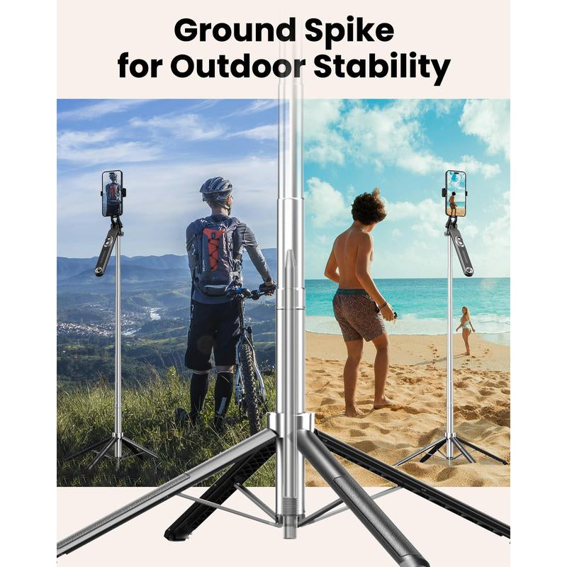 LINBER S25N Phone Tripod Selfie Stick with Ground Spike, 71" Portable Smartphone Tripod with Detachable Wireless Remote, Extendable Tall Travel Tripod for Vlogging, Live Streaming, Video Recording