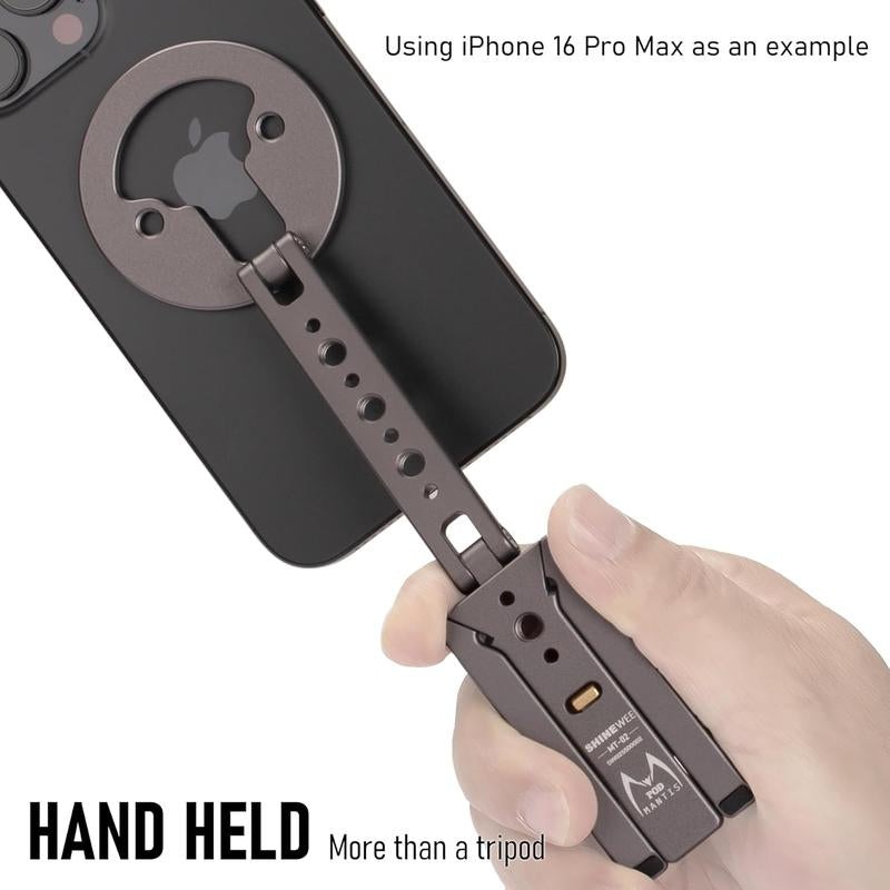 Tripod for 12/13/14/15/16 & Magsafe Cases | Handy Phone Stand | 20 N52 Inside, Cold Shoe Mount, 1/4" Screw & Foldable Hook