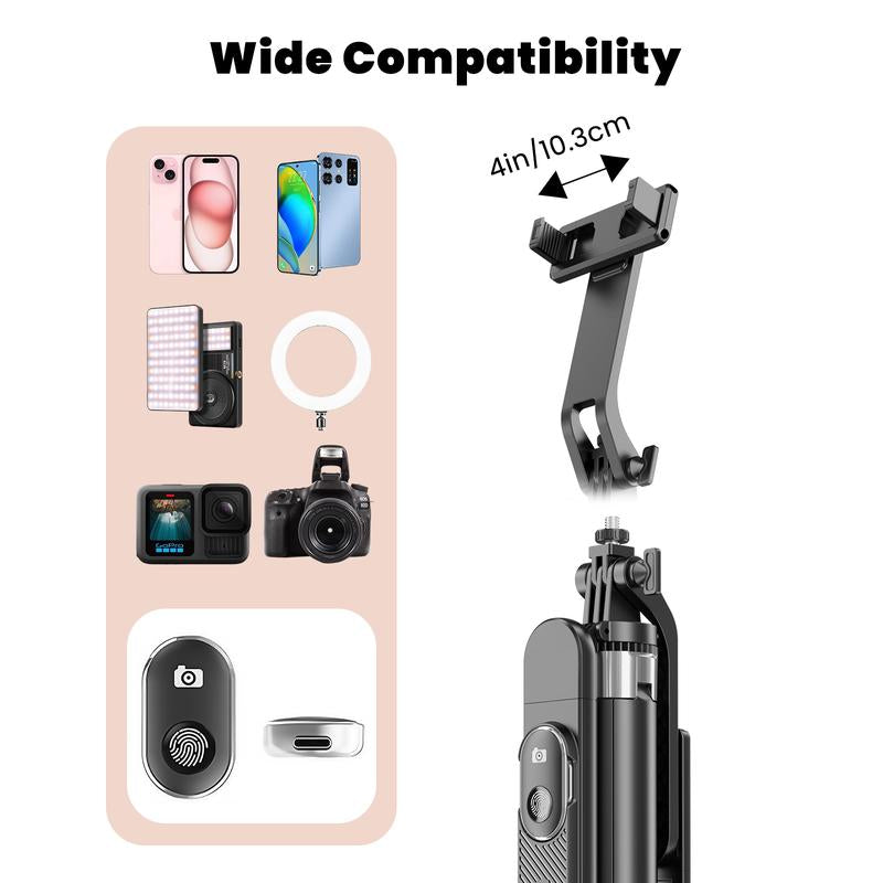 LINBER S25N Phone Tripod Selfie Stick with Ground Spike, 71" Portable Smartphone Tripod with Detachable Wireless Remote, Extendable Tall Travel Tripod for Vlogging, Live Streaming, Video Recording
