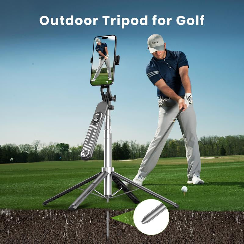 LINBER S25N Phone Tripod Selfie Stick with Ground Spike, 71" Portable Smartphone Tripod with Detachable Wireless Remote, Extendable Tall Travel Tripod for Vlogging, Live Streaming, Video Recording