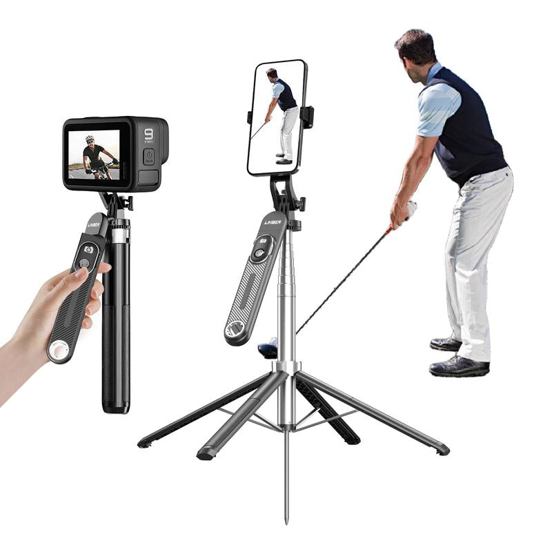 LINBER S25N Phone Tripod Selfie Stick with Ground Spike, 71" Portable Smartphone Tripod with Detachable Wireless Remote, Extendable Tall Travel Tripod for Vlogging, Live Streaming, Video Recording