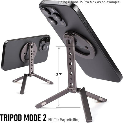 Tripod for 12/13/14/15/16 & Magsafe Cases | Handy Phone Stand | 20 N52 Inside, Cold Shoe Mount, 1/4" Screw & Foldable Hook