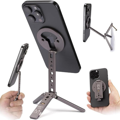 Tripod for 12/13/14/15/16 & Magsafe Cases | Handy Phone Stand | 20 N52 Inside, Cold Shoe Mount, 1/4" Screw & Foldable Hook